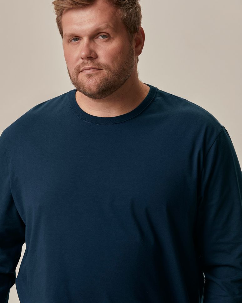 Camiseta Básica Masculina Plus Size Manga Longa Em Algodão