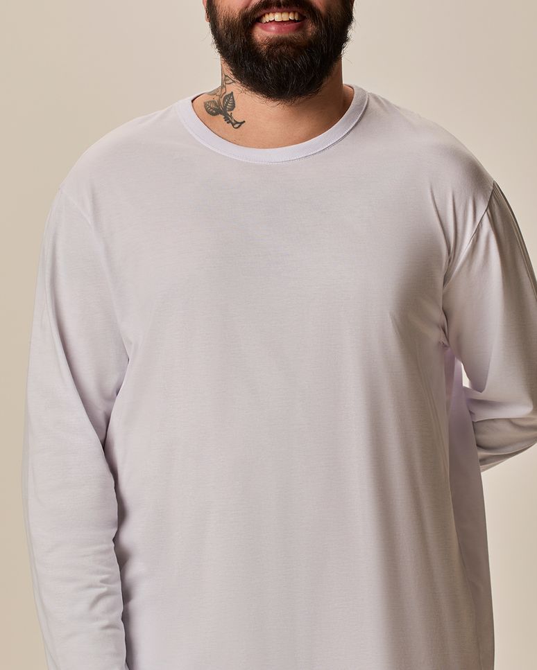 Camiseta Básica Masculina Plus Size Manga Longa Em Algodão