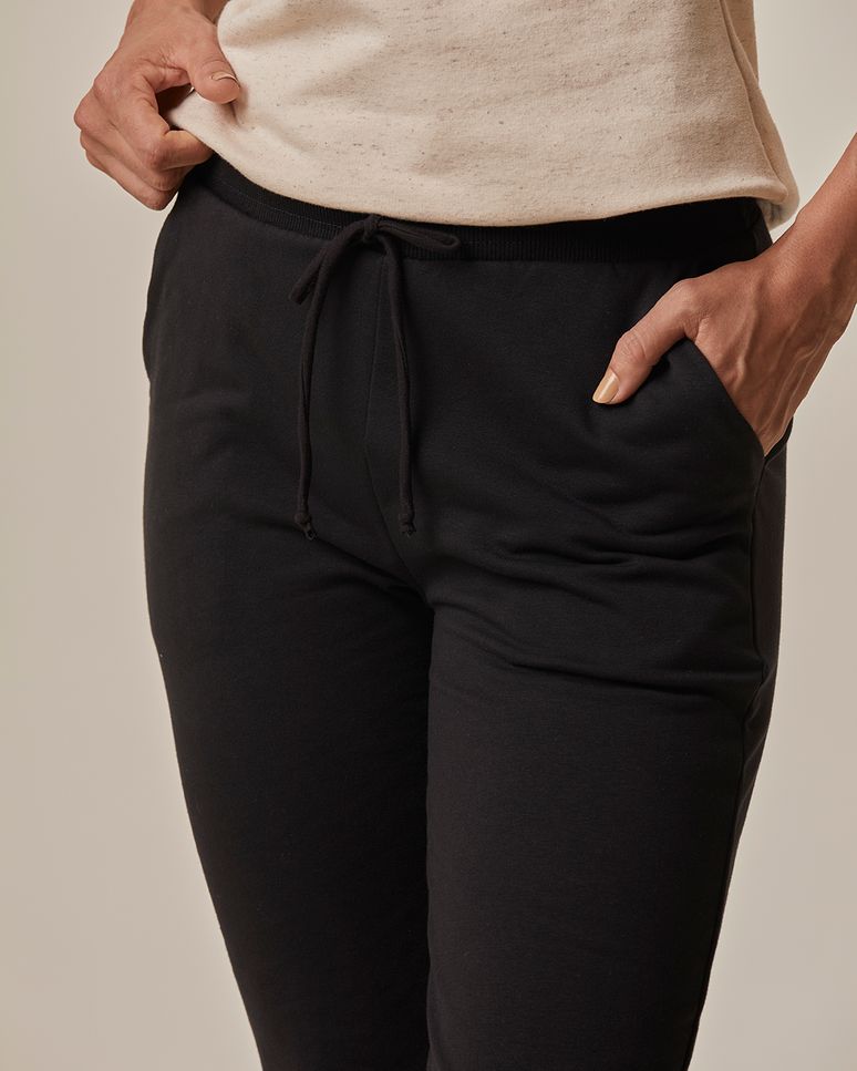 Calça Básica Feminina Jogger Bolso Faca Em Moletom Stretch Flanelado