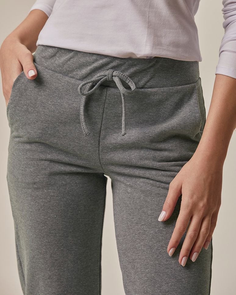 Calça Básica Feminina Reta Em Moletom Stretch Flanelado