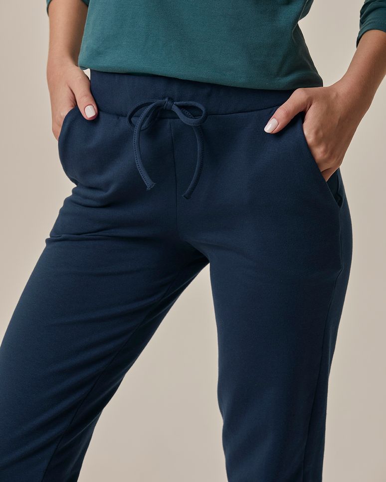 Calça Básica Feminina Reta Em Moletom Stretch Flanelado