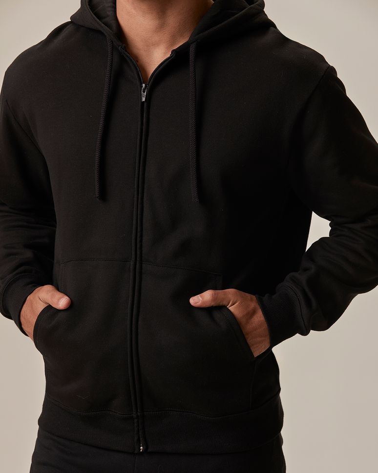 Jaqueta Básica Masculina Com Capuz Em Moletom Flanelado