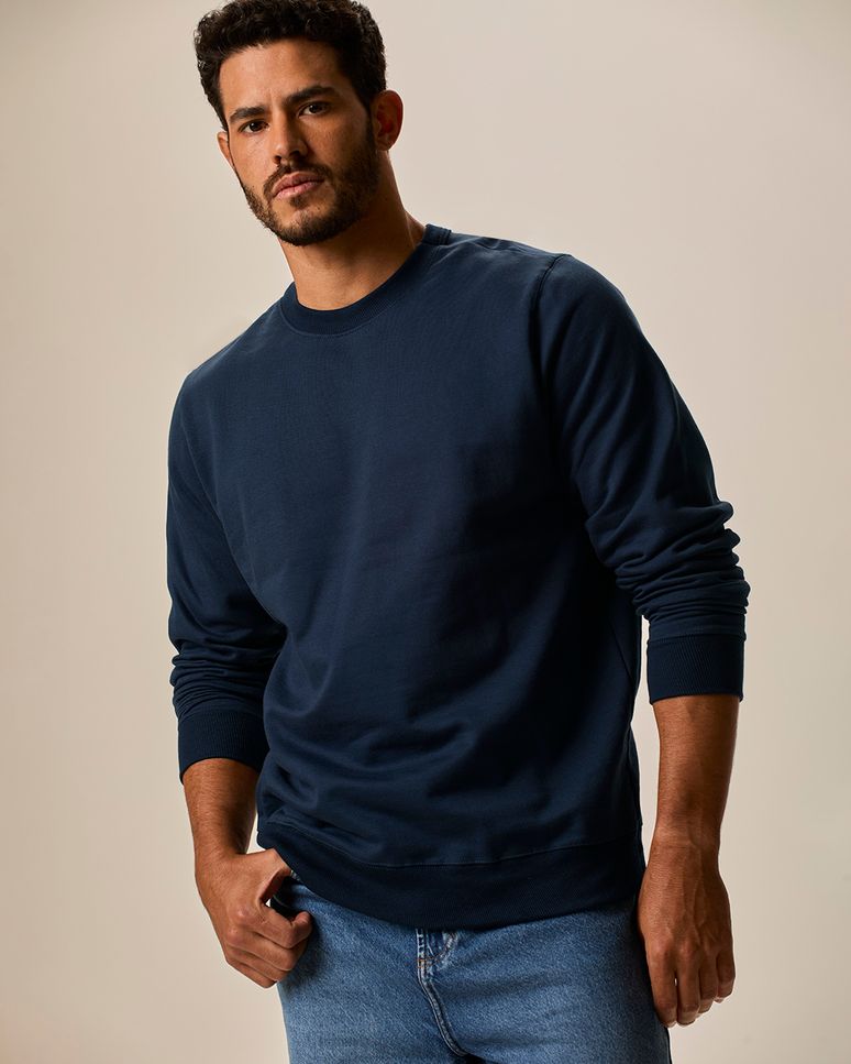 Blusão Básico Masculino Decote Redondo Em Moletom Flanelado