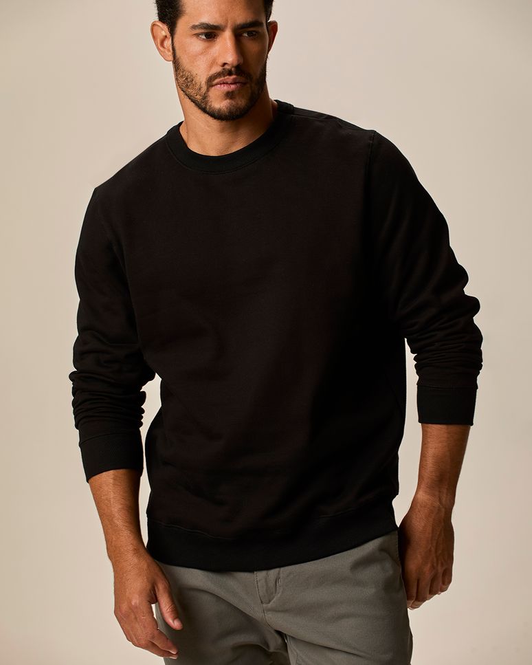 Blusão Básico Masculino Decote Redondo Em Moletom Flanelado