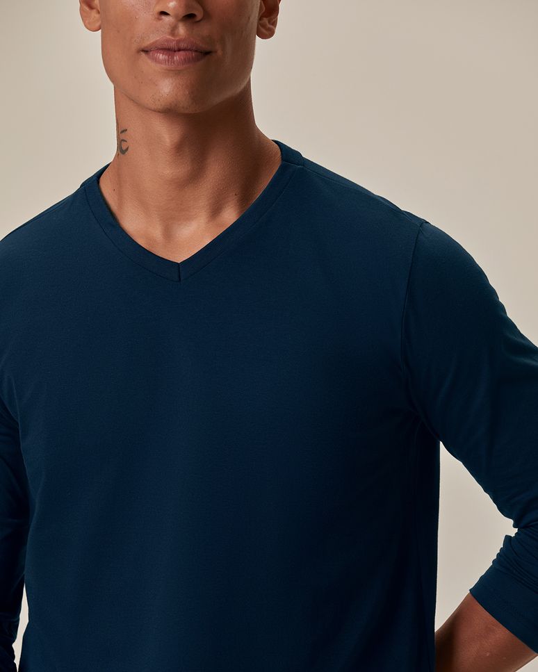 Camiseta Básica Masculina Decote V Manga Longa  Em Algodão