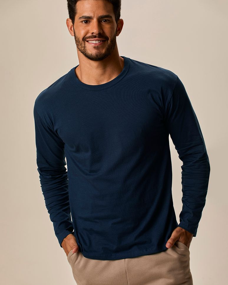 Camiseta Básica Masculina Manga Longa Em Algodão