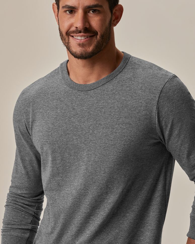 Camiseta Básica Masculina Punho Aplicado Em Algodão