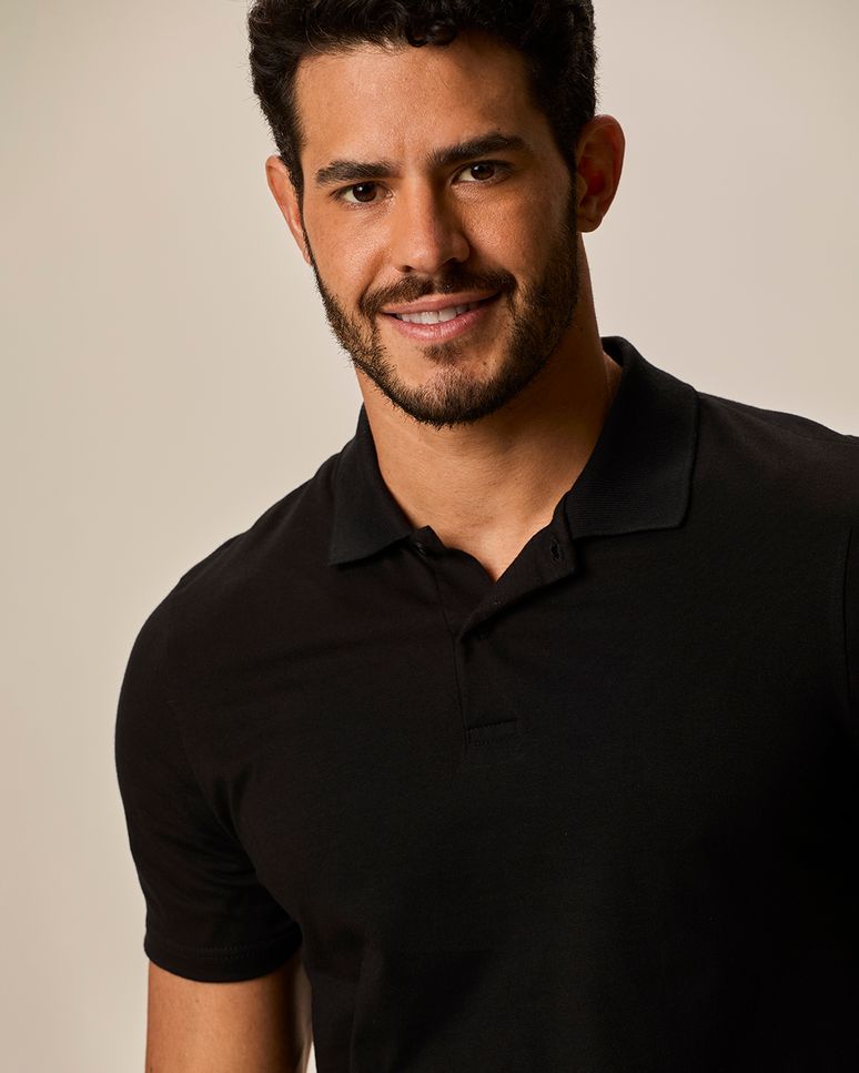 Camisa Polo Básica Masculina Peitilho Frontal Em Algodão