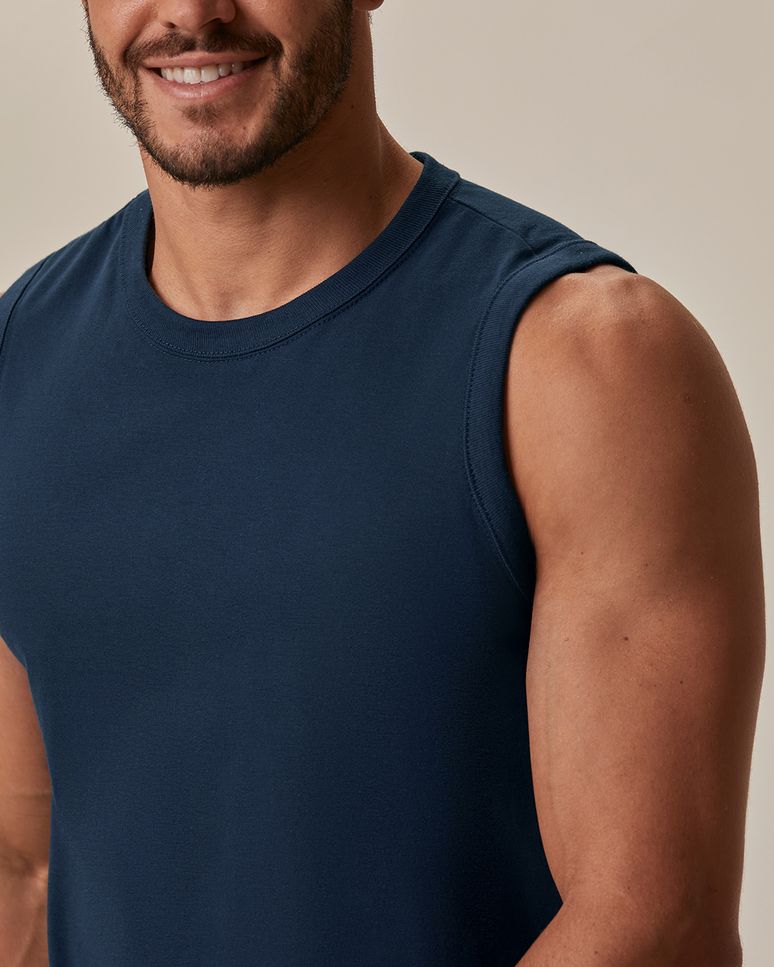Regata Básica Masculina Cava Ajustada Em Algodão