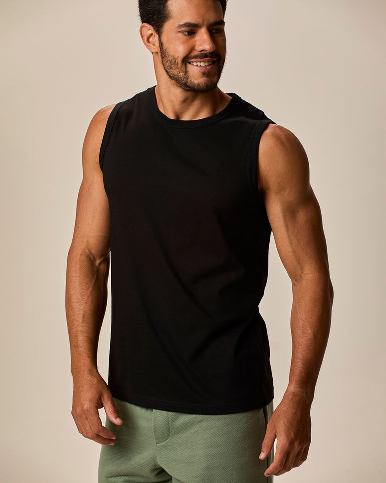 Regata Básica Masculina Cava Ajustada Em Algodão