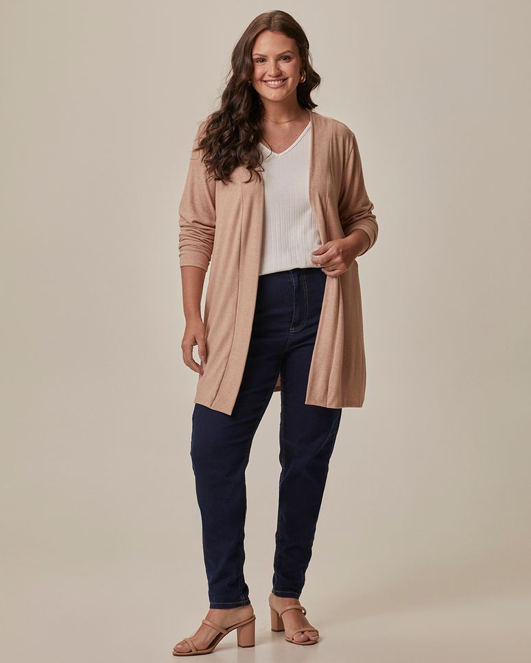 Cardigan Feminino Plus Size Alongado Em Malha Térmica
