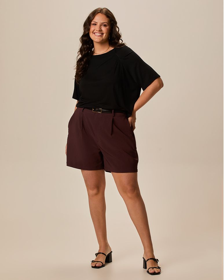 Blusa Feminina Plus Size Ampla Detalhe Costura Ombro Em Viscose Stretch