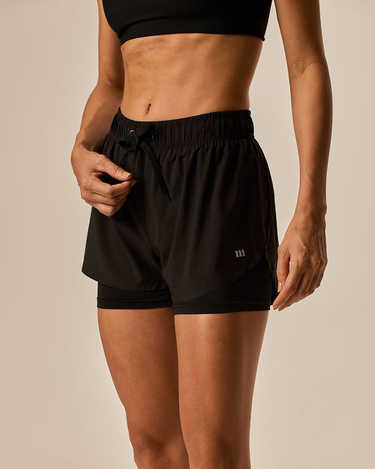 Shorts Esportivo Feminino Duplo Cadarço Funcional Em Tafetá Com Elastano Malwee Active