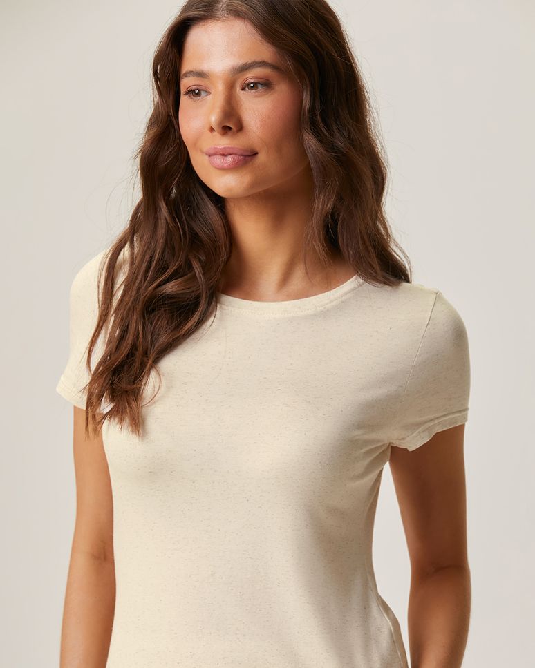 Blusa Básica Feminina Manga Curta Em Malha Viscolinho Stretch