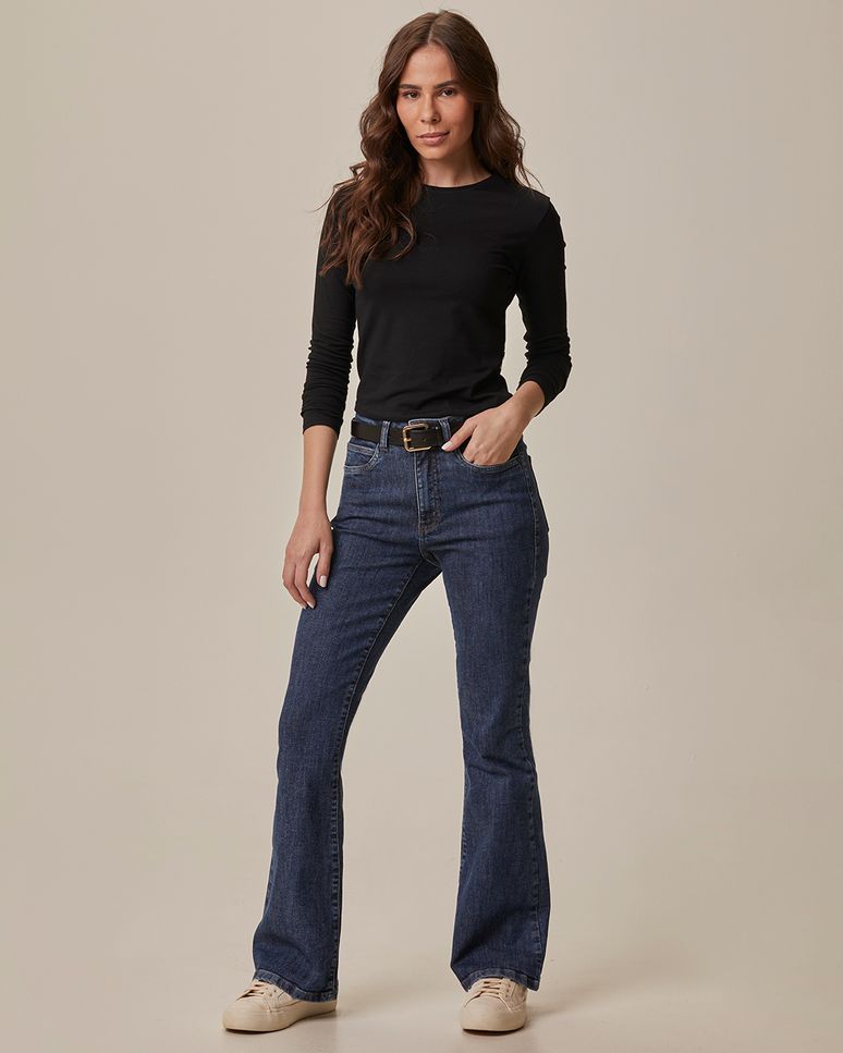 Blusa Cropped Feminina Decote Redondo Manga Longa Em Algodão