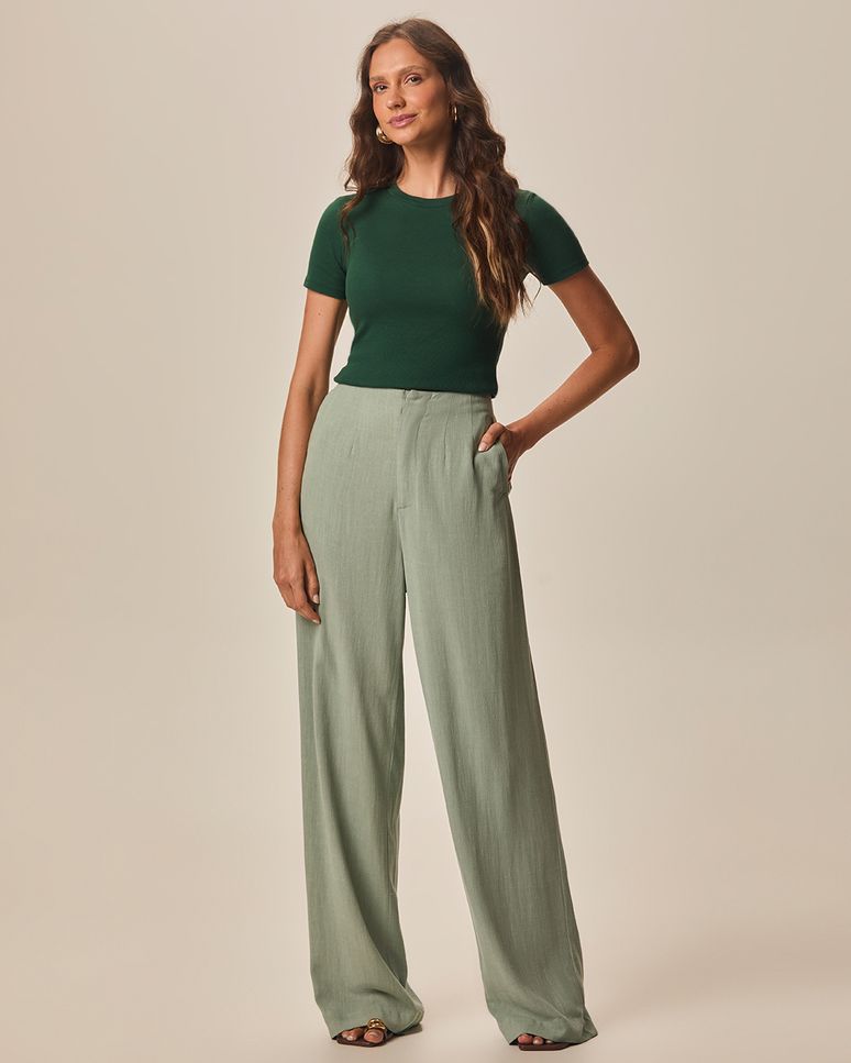 Blusa Básica Feminina Decote Redondo Em Ribana