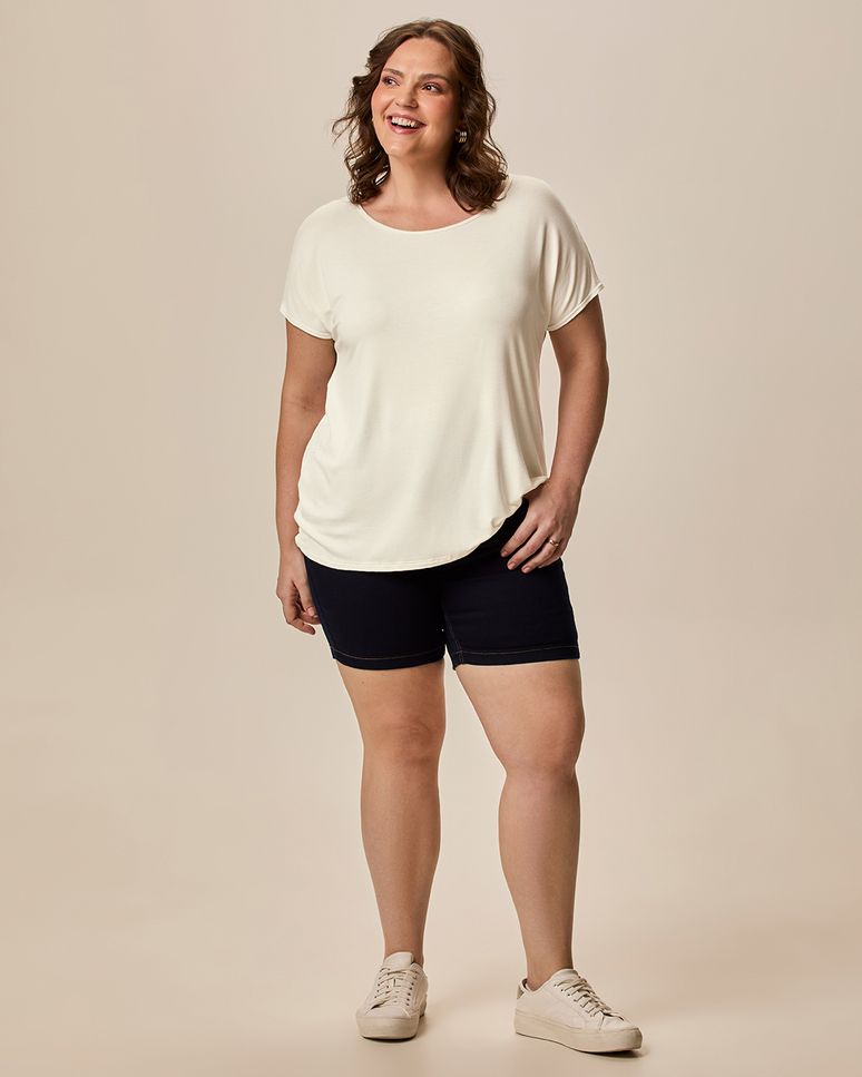 Blusa Básica Feminina Plus Size Manga Japonesa Em Viscose Stretch