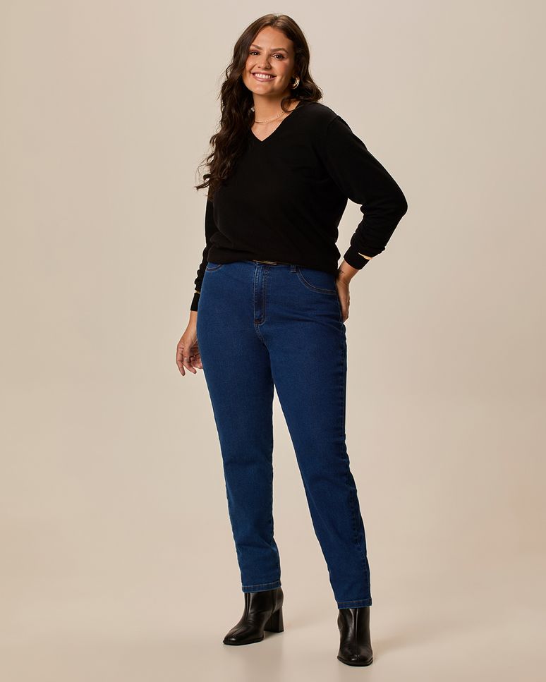 Suéter Básico Feminino Plus Size Gola V Em Tricô