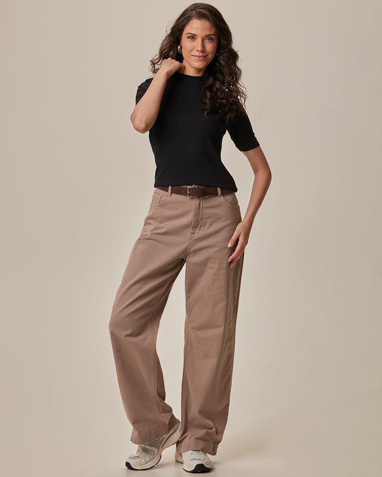 Blusa Básica Feminina Gola Alta Em Canelado De Viscose