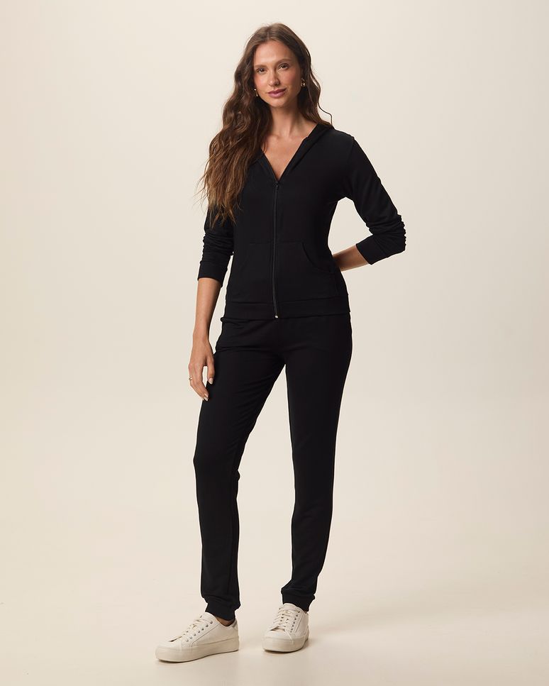 Jaqueta Básica Feminina Com Bolsos Moletinho De Viscose