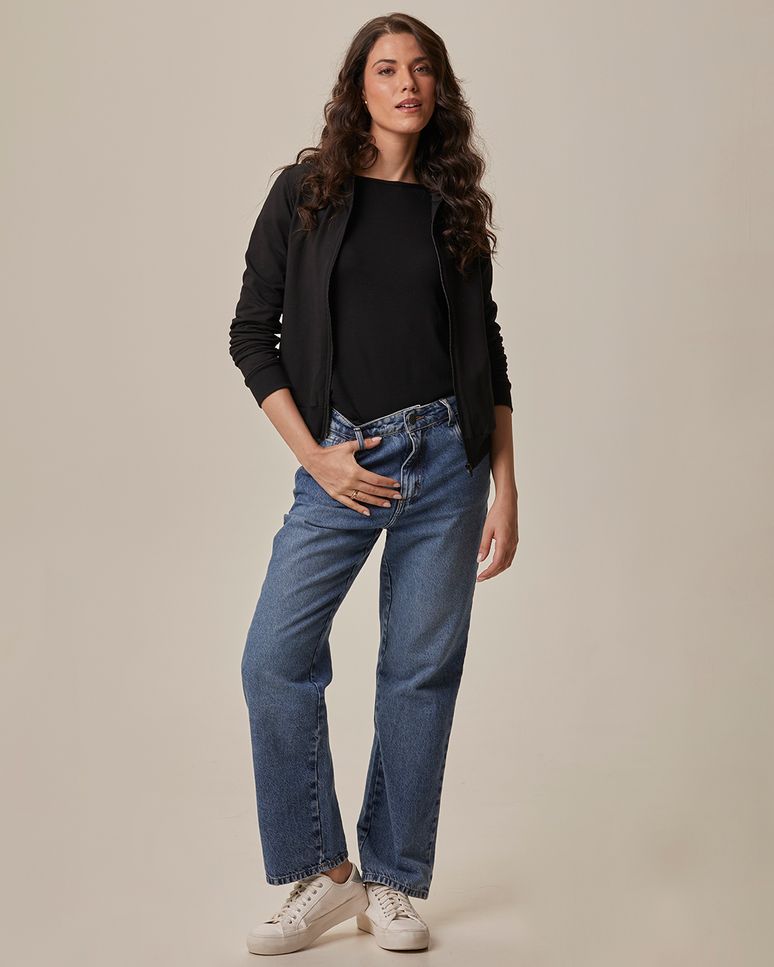 Jaqueta Básica Feminina Com Capuz Moletom Stretch Flanelado