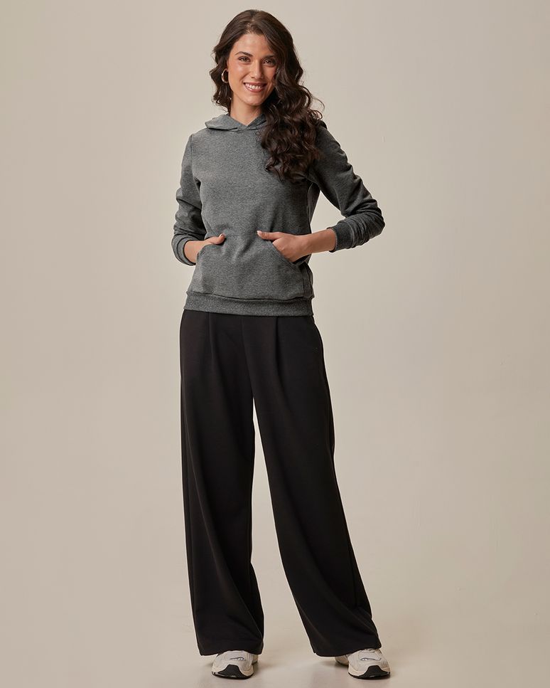 Blusão Básico Feminino Com Capuz Moletom Stretch Flanelado