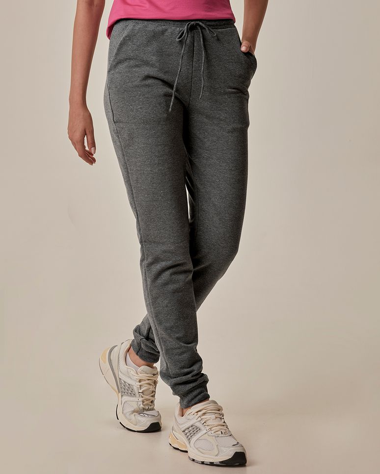 Calça Básica Feminina Jogger Bolso Faca Em Moletom Stretch Flanelado