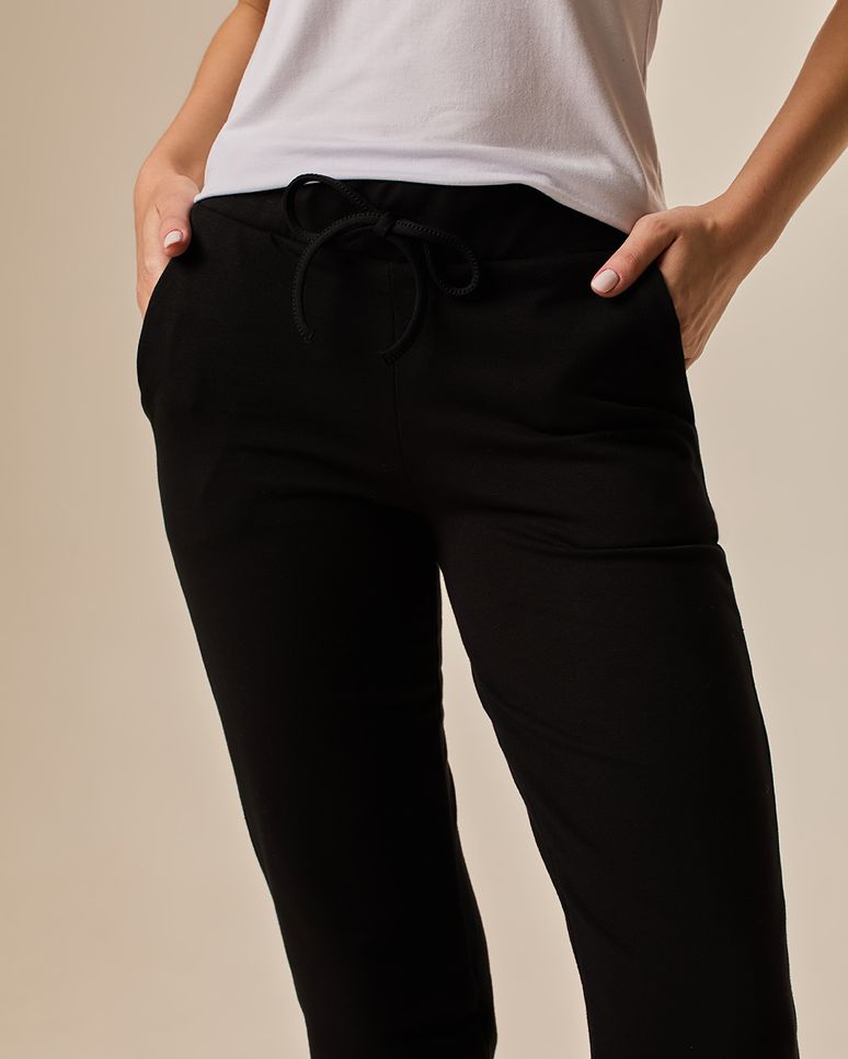 Calça Básica Feminina Reta Em Moletom Stretch Flanelado