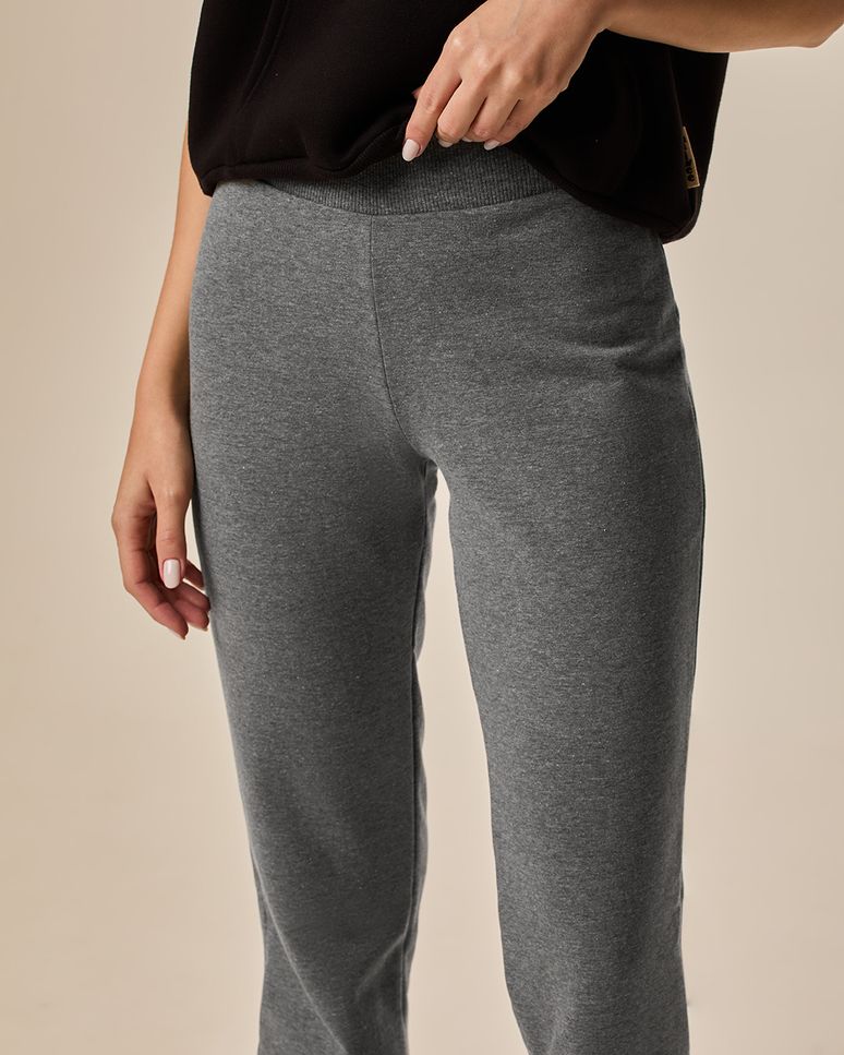 Calça Básica Feminina Cós Elástico Em Moletom Stretch Flanelado