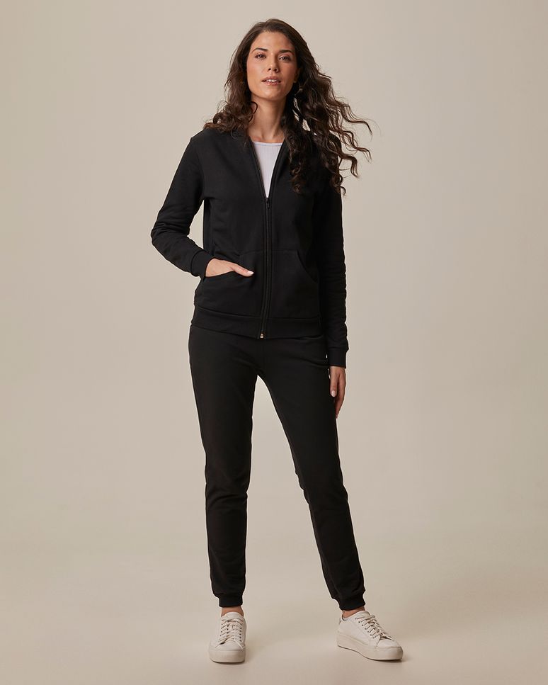 Jaqueta Básica Feminina Com Capuz Moletom Flanelado