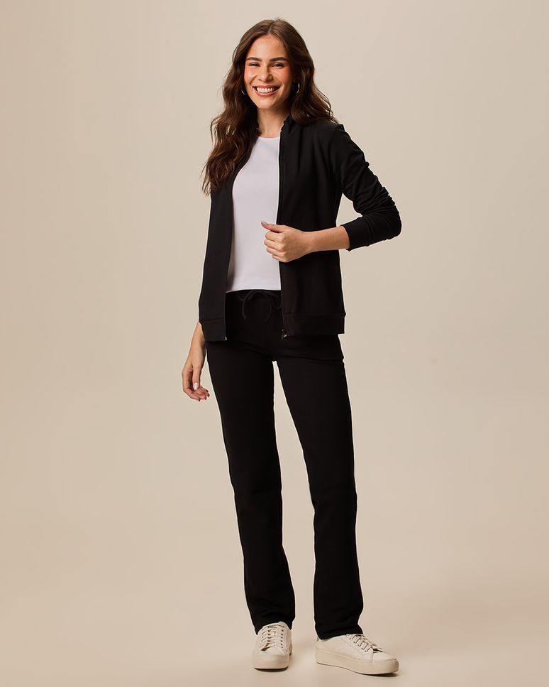 Jaqueta Básica Feminina Gola Alta Moletom Stretch Flanelado