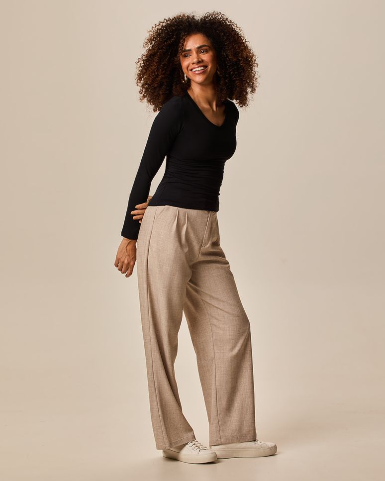 Blusa Básica Feminina Gola V Manga Longa Em Algodão