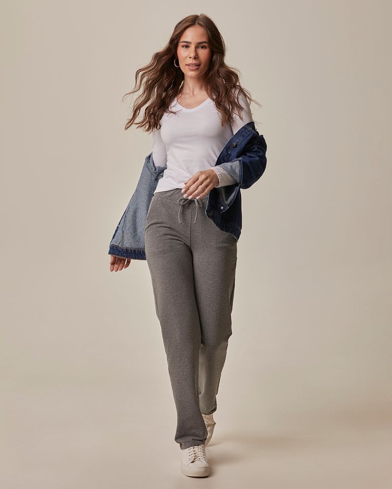 Blusa Básica Feminina Gola V Manga Longa Em Algodão