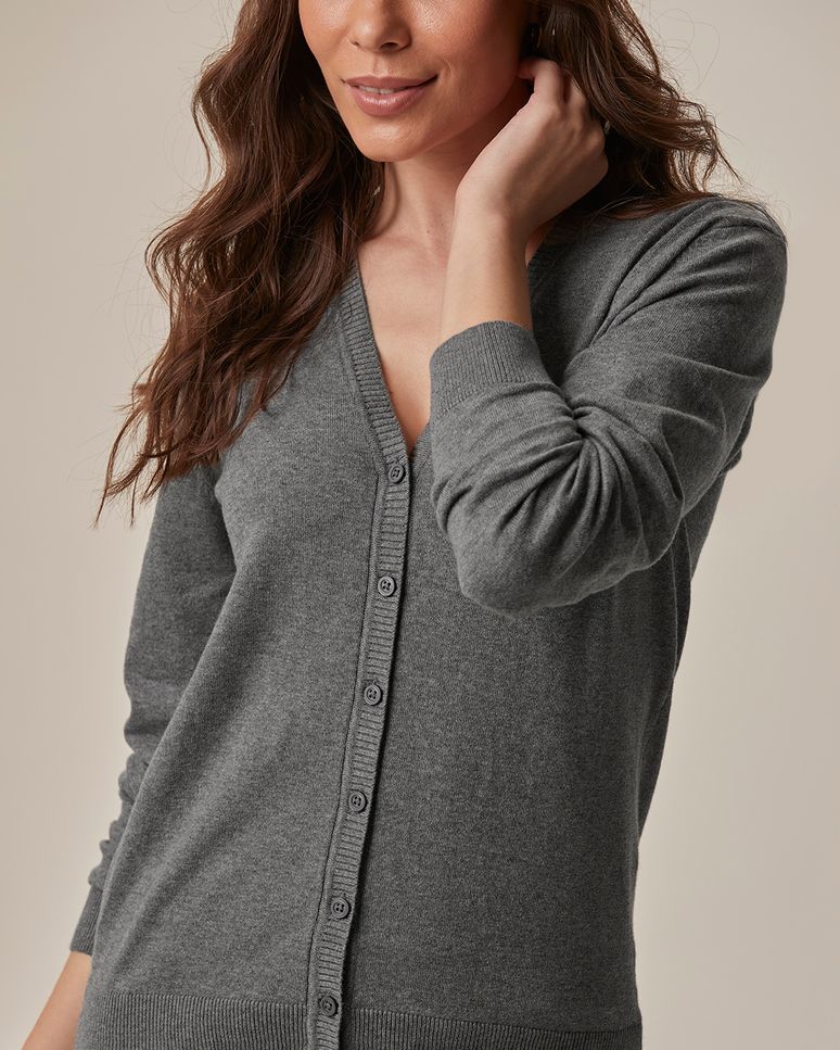 Cardigan Básico Feminino Decote V Em Tricô