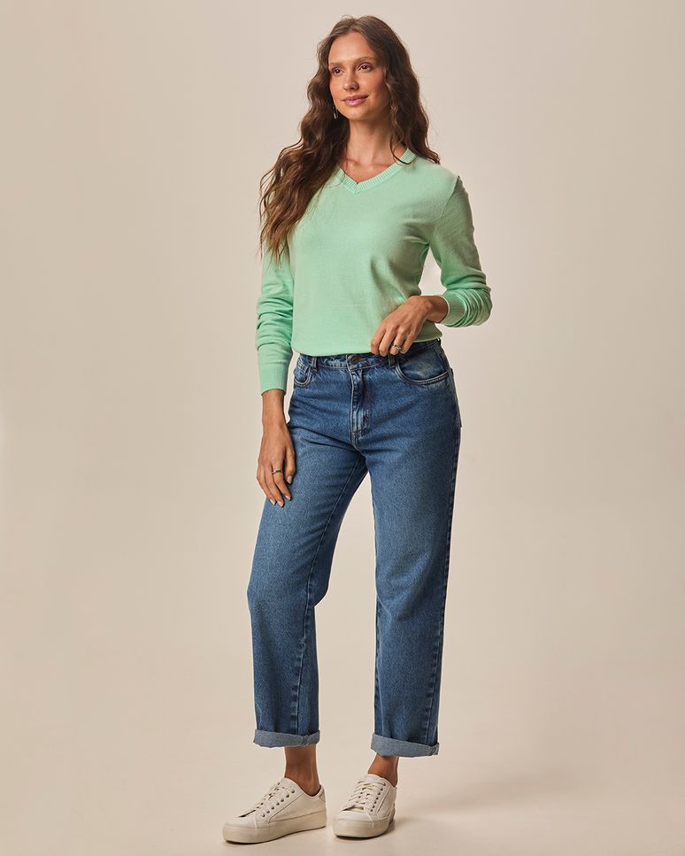 Suéter Básico Feminino Decote V Em Tricô