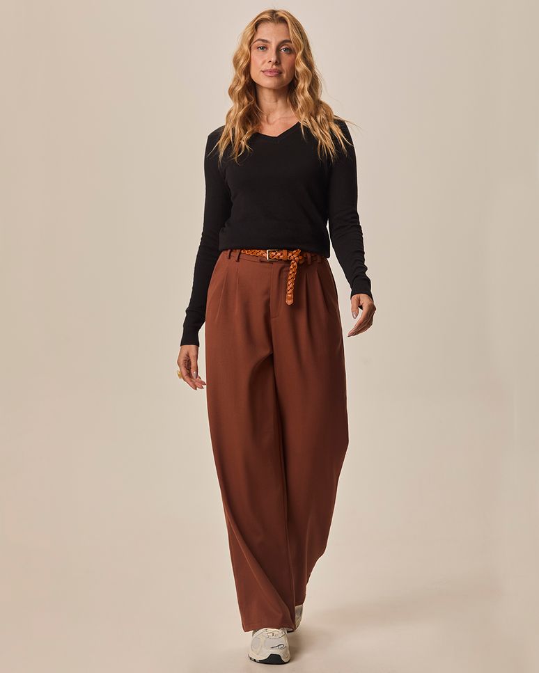 Suéter Básico Feminino Decote V Em Tricô