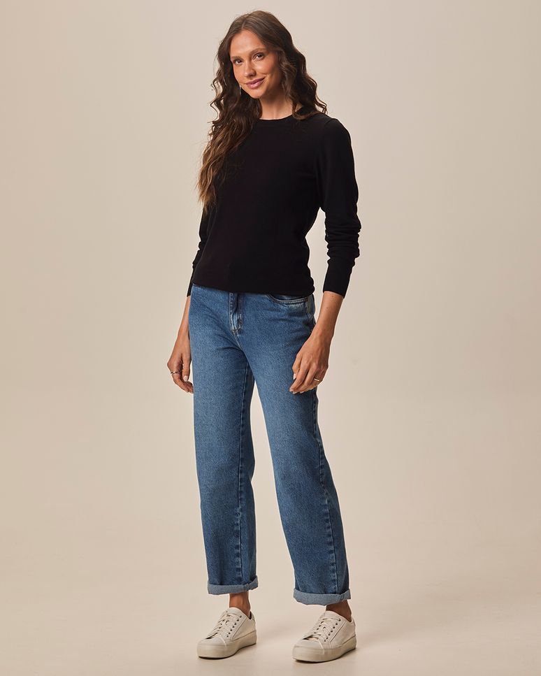 Suéter Básico Feminino Decote Redondo Em Tricô