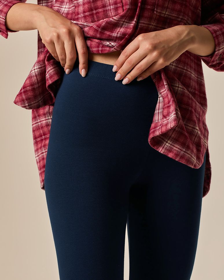 Calça Legging Básica Feminina Cintura Média Em Algodão