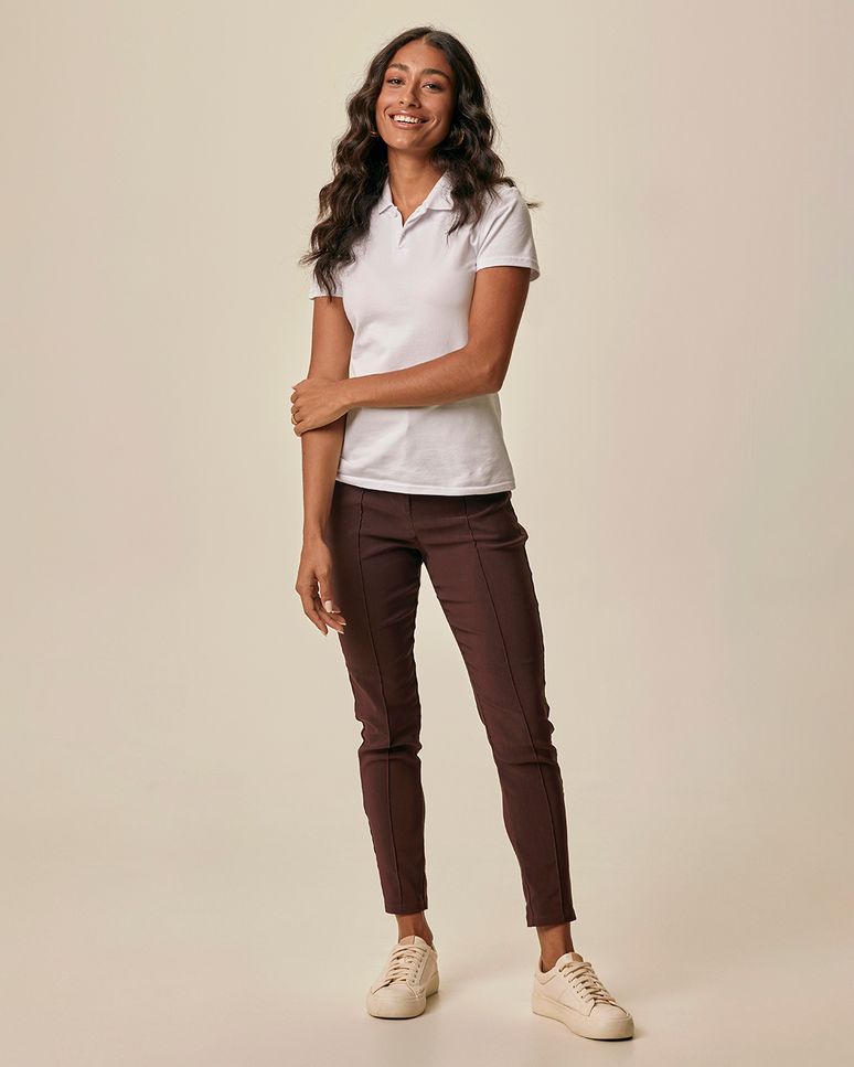Blusa Polo Básica Feminina Com Peitilho Em Piquet Stretch