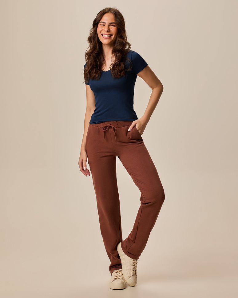 Blusa Básica Feminina Decote V Em Viscose Stretch