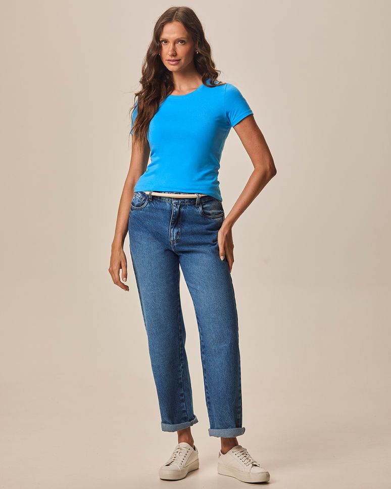 Blusa Básica Feminina Decote Redondo Em Algodão