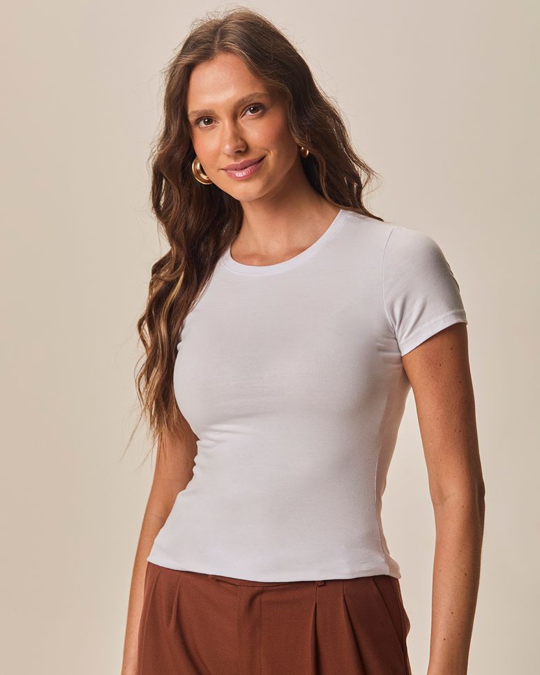 Blusa Básica Feminina Decote Redondo Em Algodão