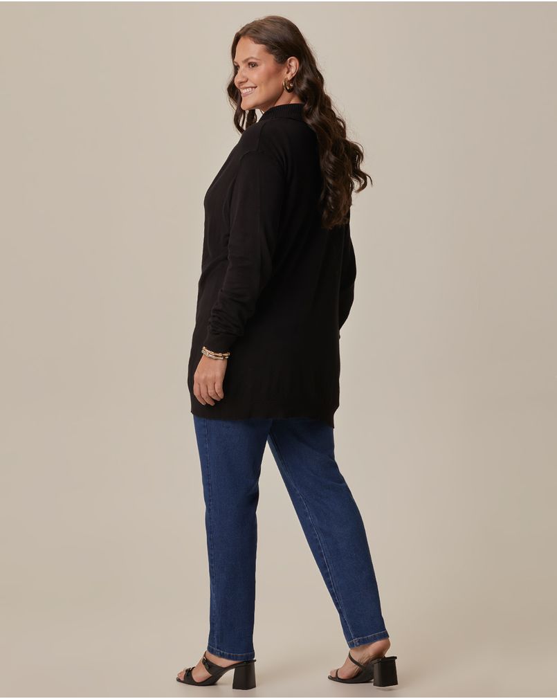 Cardigan Feminino Plus Size Alongado Em Tricô PRETO G4 - Malwee