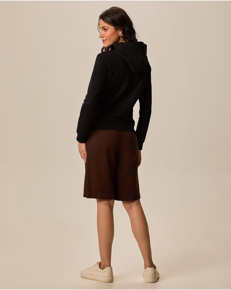Blusão Básico Feminino Com Capuz Moletom Stretch Flanelado Preto