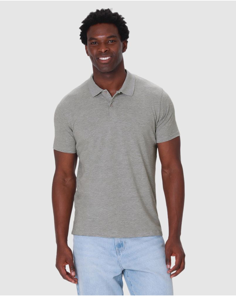 Camisa Polo Básica Masculina Peitilho Frontal Em Algodão Cinza