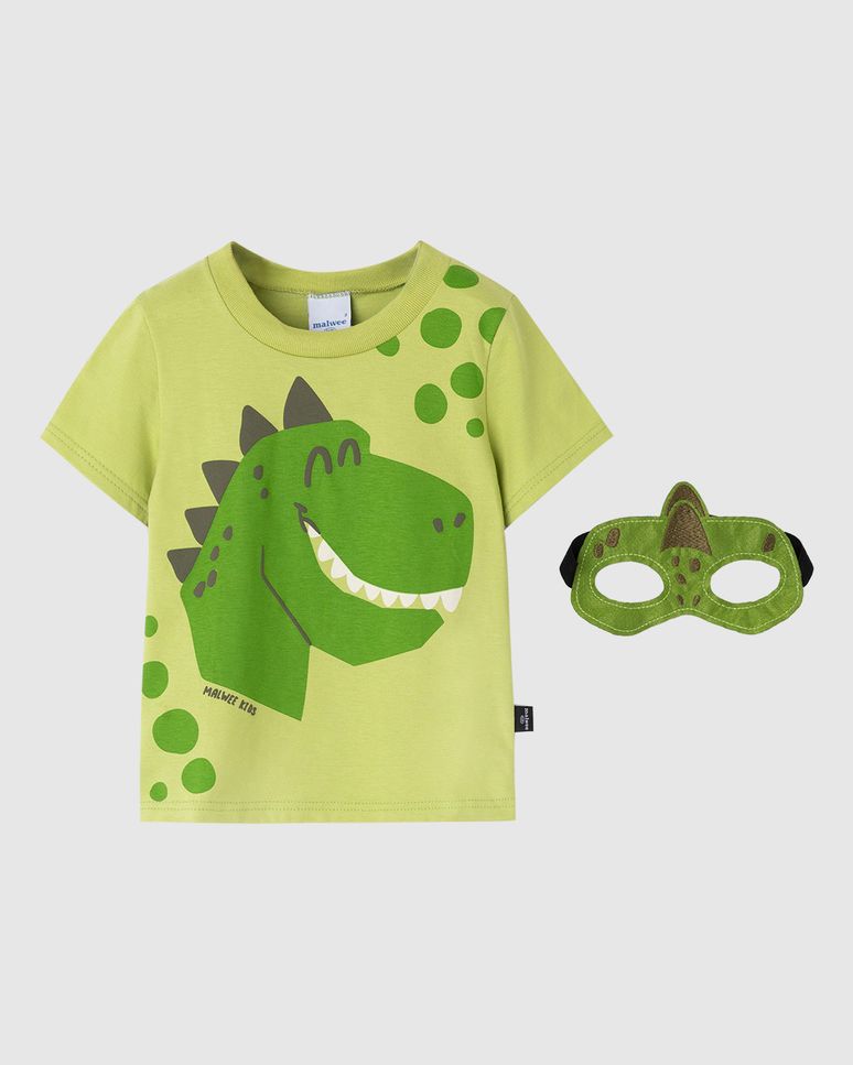 Camiseta Infantil Menino Dinossauro + Máscara Temática Carnaval Malwee Kids