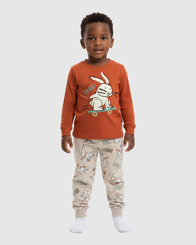Pijama Longo Infantil Menino Estampa Uauu! + Fronha Em Algodão Malwee Kids