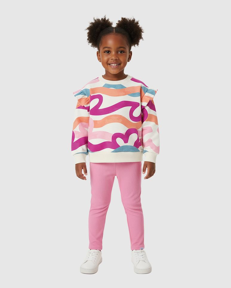 Conjunto Infantil Menina Blusão Estampado Babado Ombro Moletinho Malwee Kids