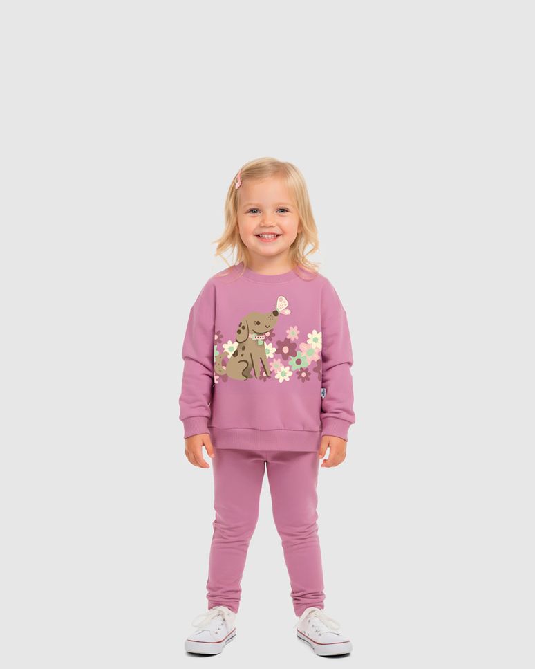 Conjunto Infantil Menina Blusão Estampa Com Bordado Moletom Malwee Kids
