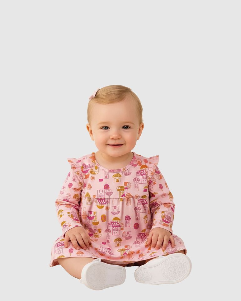 Vestido Infantil Babado Ombro Manga Longa Em Algodão Malwee Kids